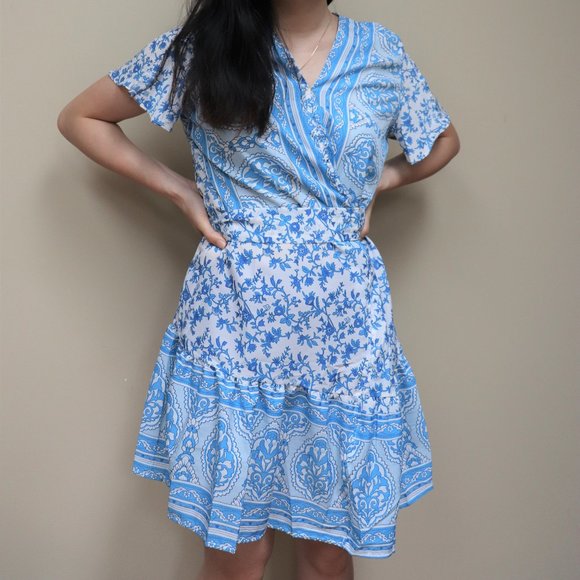 Grecian Blue Wrap Dress - Picture 2 of 3